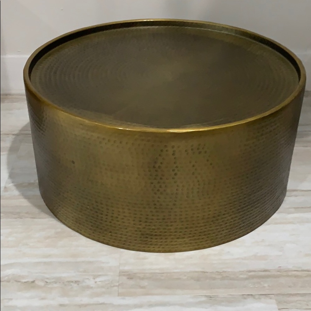Manila round hammered drum coffee table brass